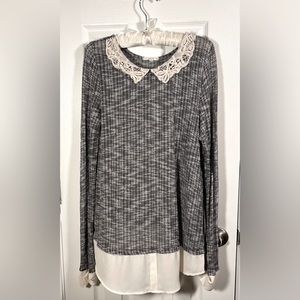 Womens Le Lis Gray Knit Sweater Blouse Peter Pan Collar Size XL